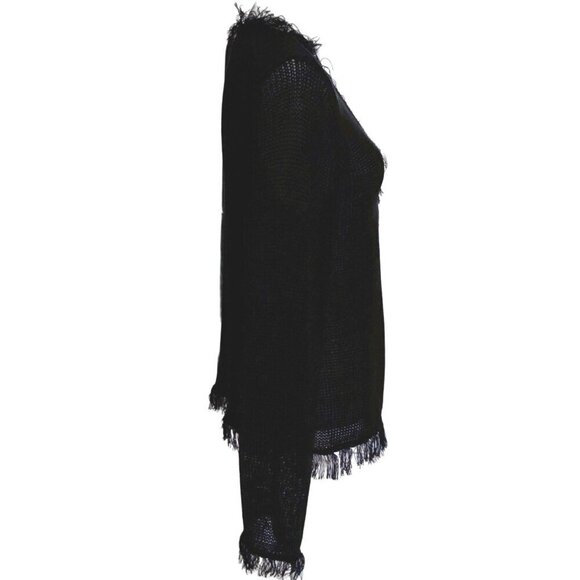 Chico's Size 2/ US L Womens Cardigan Open Weave One Button Fringe Bohemian Linen - Picture 6 of 11